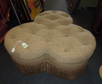 BEAUTIFUL ETHAN ALLEN UPHOLSTERED OTTOMAN WITH TASSLES