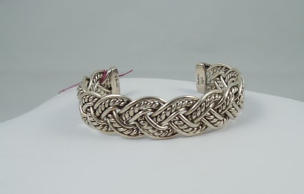 VINTAGE HEAVY STERLING SILVER BRAIDED CUFF BRACELET