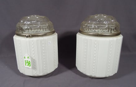 PAIR OF ART DECO MILK GLASS CHANDELIERS