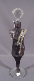 FINE LARGE HAND BLOWN ART GLASS FIGURAL DECANTER/PERFUME BOTTLE