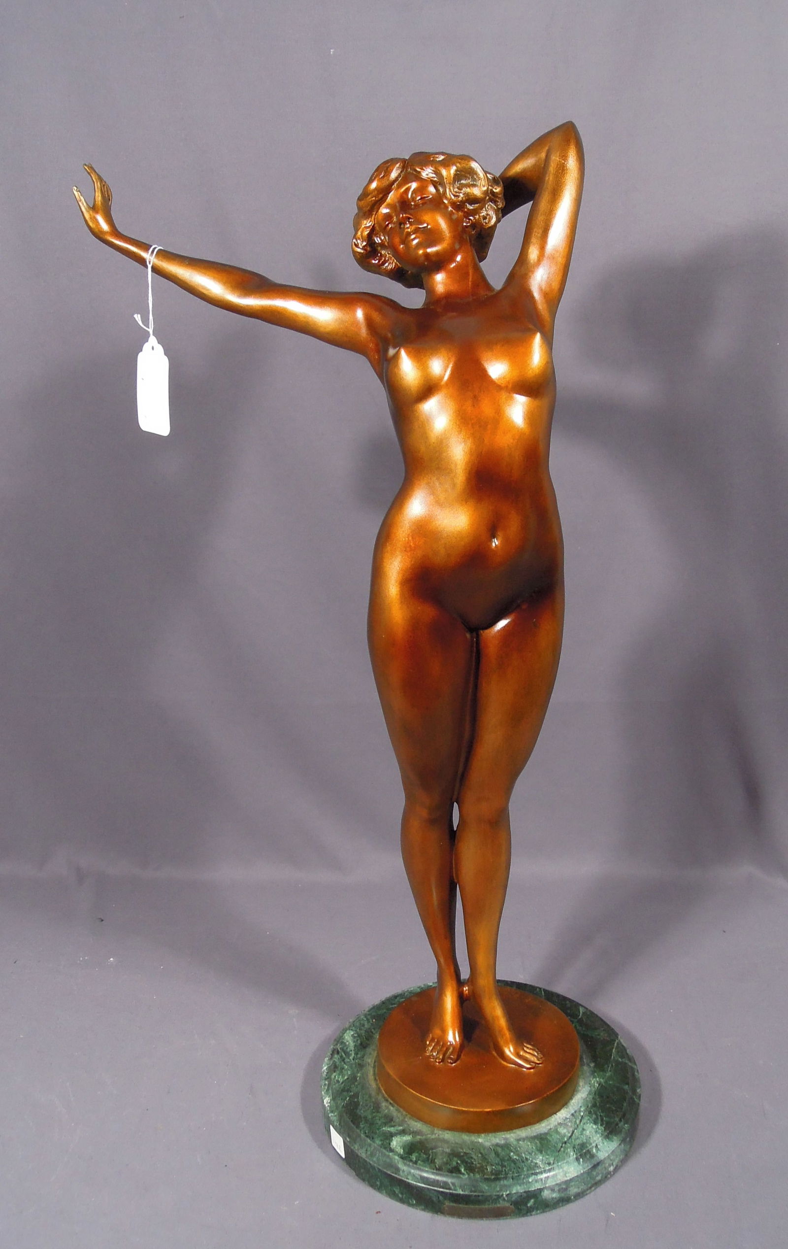 PAUL PHILIPPE (1870-1930) FRENCH: Vintage bronze sculpture "The Awakening". Beautiful golden/brown patina. Very heavy. Signed on base. 30" high.