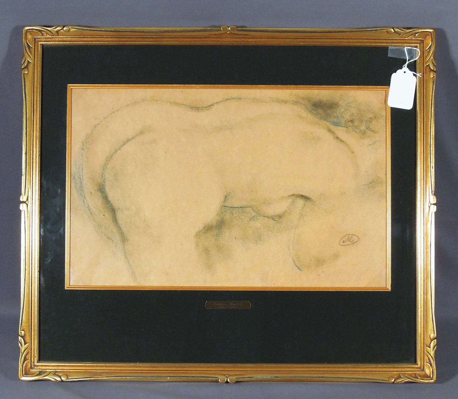 ARISTIDE MAILLOL (1861-1944) FRENCH: Beautiful large original charcoal & chalk drawing of nude. Very good condition. Signed, lower right. Overall framed 23 1/2" x 27 1/2".