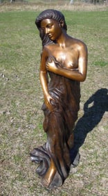 LARGE VINTAGE BRONZE SCULPTURE OF BEAUTIFUL WOMAN