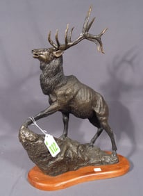 FINELY DETAILED RESIN SCULPTUREOF ELK ON ROCK "HEADIN HIGH"
