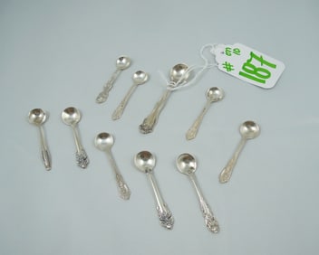 GROUP OF TEN VINTAGE STERLING SILVER SALT SPOONS