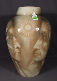 VERY LARGE PAINTED NATIVE AMERICAN CRACKLE GLAZE CERAMIC VASE