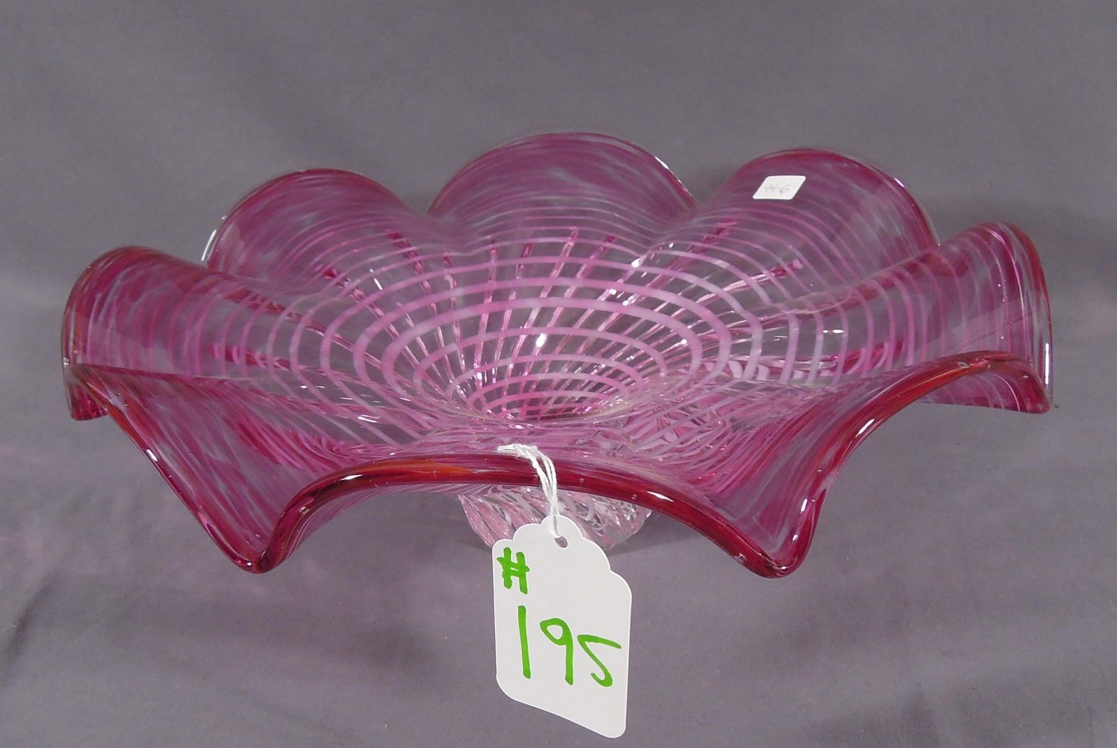 HAND BLOWN ITALIAN MID 20TH CENTURY ART GLASS BOWL: Very heavy. Murano style. 5 1/4" high, 15" dia.