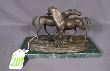 SMALL SCALE BRONZE SCULPTURE OF TWO HORSES AFTER BARYE