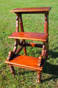 HAND CARVED MAHOGANY LIBRARY STEPS