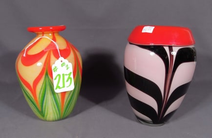 TWO HAND BLOWN HEAVY ITALIAN MURANO ART GLASS VASES