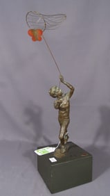 CURTIS JERE BRONZE SCULPTURE "BUTTERFLY CATCHER"