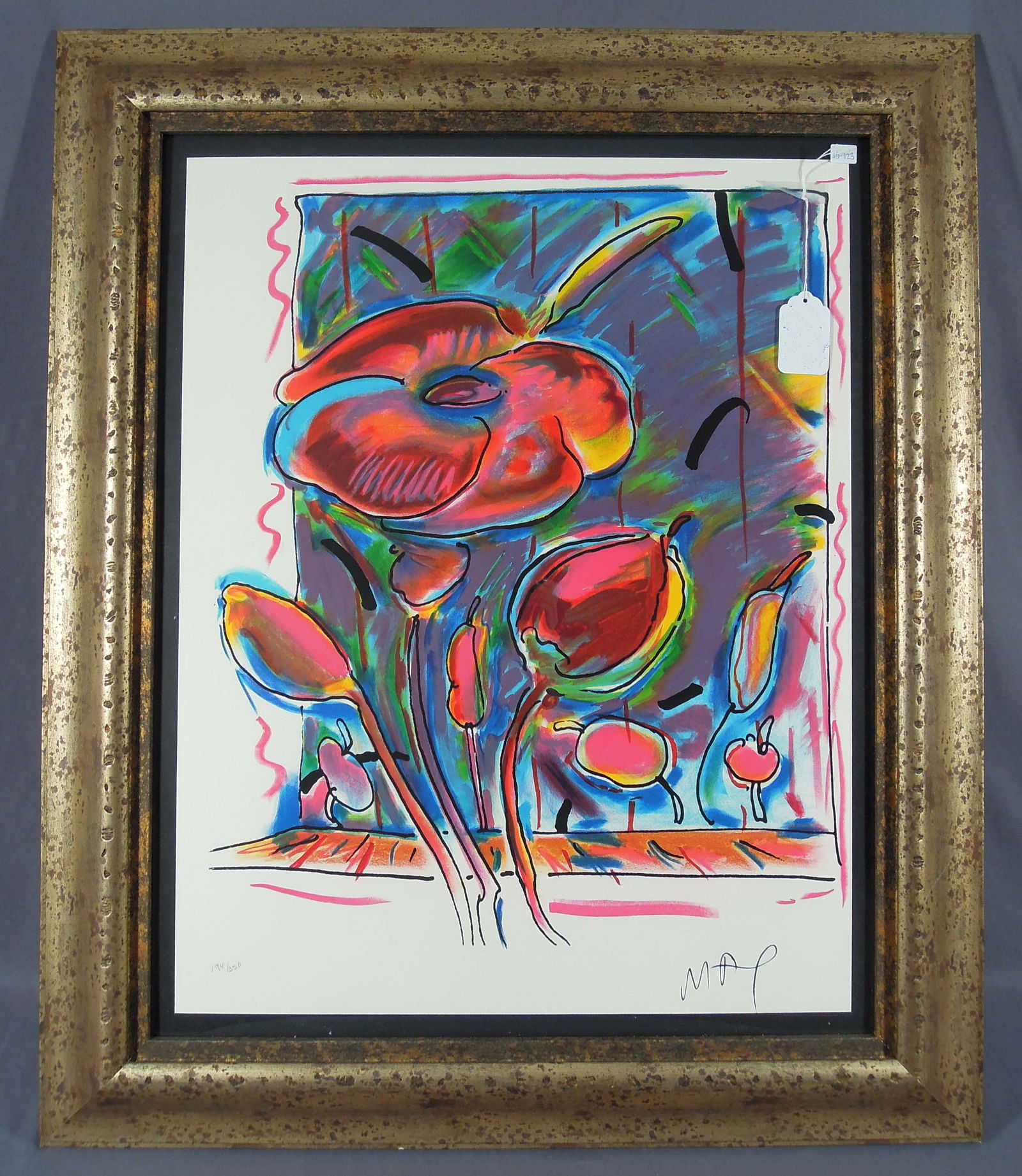 PETER MAX (1937- ) GERMAN: Original colored Lithograph on paper "Flowers". Circa 1978. Signed in the plate. Overall framed 37" high, 31" wide, 1 1/4" deep.