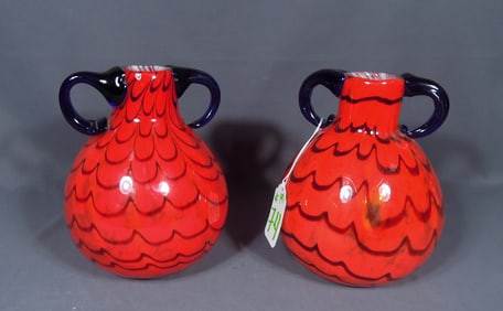 PAIR HEAVY ITALIAN MURANO ART GLASS VASES
