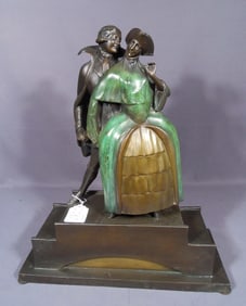LARGE HEAVY BRONZE ART DECO STYLE SCULPTURE OF DANCING COUPLE