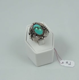 VINTAGE UNISEX NATIVE AMERICAN STERLING SILVER & TURQUOISE RING