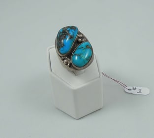 VINTAGE GENTLEMEN'S NATIVE AMERICAN STERLING SILVER & TURQUOISE RING