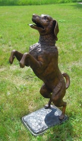 LIFE SIZE BRONZE SCULPTURE OF DOG STANDING ON HIND LEGS