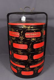 VINTAGE CHINESE BAKUL SIAH FOUR TIERED WEDDING BASKET