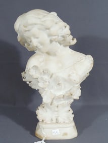 ANTIQUE HAND CARVED ITALIAN ALABASTER BUST OF WOMAN