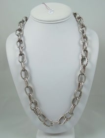 SIGNED DESIGNER BARROCO'S LARGE STERLING SILVER LINK NECKLACE