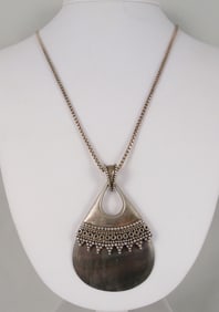 LARGE VINTAGE STERLING SILVER, BLACK MOTHER-OF-PEARL NECKLACE