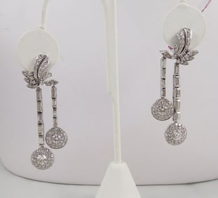 PAIR LADIES VINTAGE 14K W.G. & DIAMOND DANGLE EARRINGS