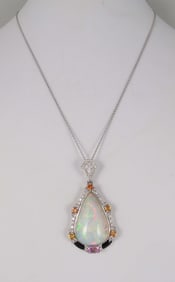 LADIES PLATINUM, OPAL SAPPHIRE& DIAMOND NECKLACE