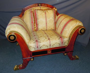 BEAUTIFUL ITALIAN VERSACE STYLE WOODEN & UPHOLSTERED OVERSIZED CHAIR
