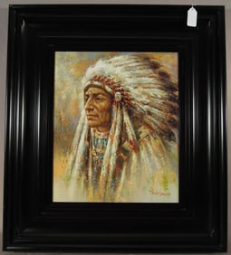 ORIGINAL OIL ON CANVAS "PORTRAIT OF INDIAN CHIEF" BY TROY DENTON