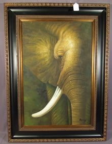 ORIGINAL OIL ON CANVAS: BUST OF ELEPHANT