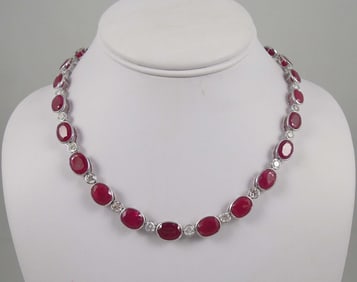LADIES FABULOUS PLATINUM, RUBY & DIAMOND ETERNITY NECKLACE