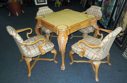 MARGE CARSON CONVERTIBLE GAME TABLE WITH FOUR ARM CHAIRS