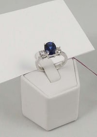 LADIES 14K W.G., SAPPHIRE & DIAMOND RING