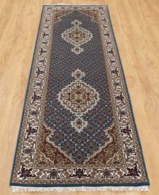 FINE HAND KNOTTED WOOL & SILK MAHI TABRIZ RUNNER