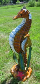 VERY FINE LARGE BRONZE SCULPTURE/FOUNTAIN OF SEAHORSE WITH YOUNG