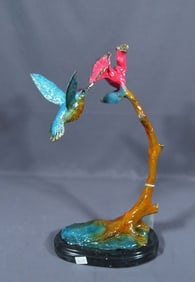 ORIGINAL BRONZE SCULPTURE OF HUMMING BIRD AND FLOWER