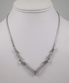 LADIES 14K W.G. & DIAMOND "V" SHAPED NECKLACE