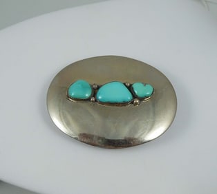 VINTAGE NATIVE AMERICAN STERLING SILVER AND TURQUOISE BELT BUCKLE