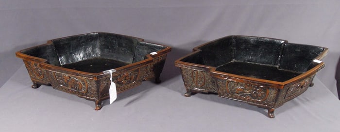 PAIR VINTAGE HEAVY JAPANESE BRONZE PLANTERS