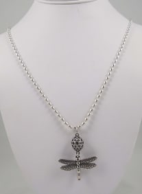 LADIES LONG STERLING SILVER DRAGONFLY NECKLACE