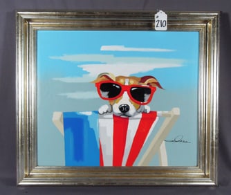 HUMOROUS ORIGINAL POP ART OIL ON CANVAS OF DOG