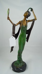 BRONZE SCULPTURE OF GIRL HOLDING MIRROR AFTER CHIPARUS
