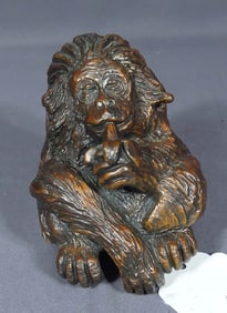 HEAVY ORIGINAL BRONZE SCULPTURE OF GORILLA EATING BANANA BY CARL WAGNER