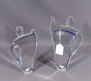 PAIR HEAVY ITALIAN (POSSIBLE MURANO) ART GLASS FIRGURES