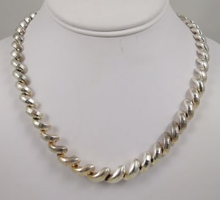 LADIES HEAVY STERLING SILVER FACETED MACARONI LINK NECKLACE