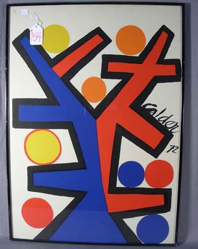 ALEXANDER CALDER (1898-1976) FRENCH - ORIGINAL LITHOGRA: ALEXANDER CALDER (1898-1976) FRENCH - ORIGINAL LITHOGRAPH Dated 1972. Black metal frame. Overall 33" high, 23" wide