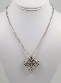 STERLING SILVER OPEN WORK HEART NECKLACE