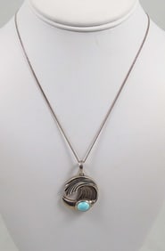VINTAGE STERLING SILVER & LARIMAR WAVE NECKLACE
