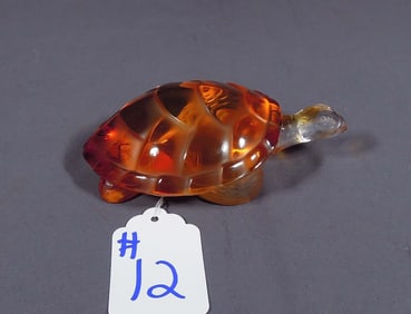 FRENCH LALIQUE AMBER CRYSTAL TURTLE "CAROLINE"