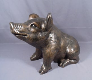 LIFE SIZE BRONZED ALUMINUM SEATED PIG